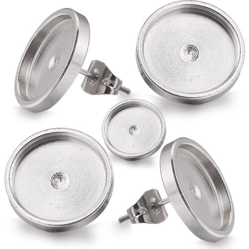 20pcs Lot 6 8 10 12mm Flat Earring Setting Stainless Steel Blank Earring Base Cabochon Cameo Base Diy Jewelry Making Wholesale