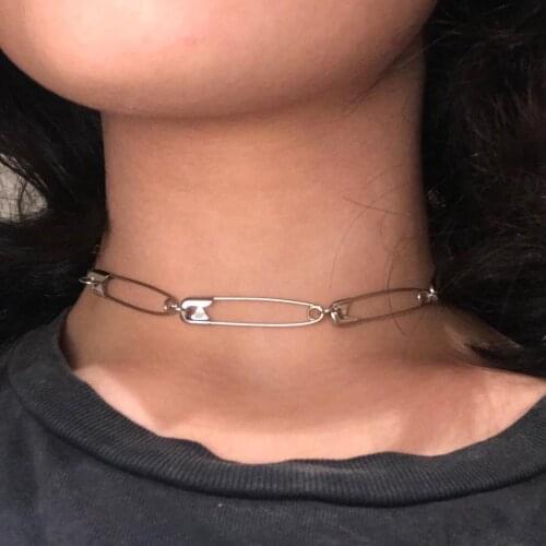 2020 Trendy Cool Girls Safety Pin Collar Chokers Silver Color Punk Womens Chokers Jewelry Hip hop Necklaces kolye