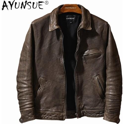 2021 Fashion Leather Jacket Men Vintage Slim Short Sheepskin Coat Mototrcycle Casaul Coats and Jackets Men Clothing WPY3674