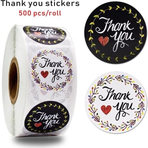500Pcs/roll Thank You Black and White Labels Decorative Stickers for Gift Packaging Seal Stickers Suitble For Birthday Party