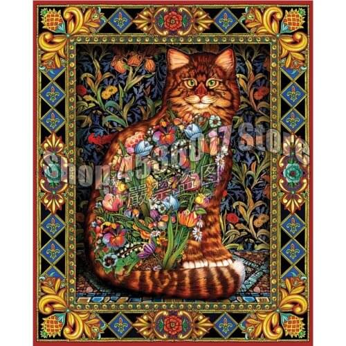 5D DIY Diamond Painting Cross Stitch Needlework Tapestry Cats & Quilting & Flowers Cats Full Diamond Embroidery Home Decoration