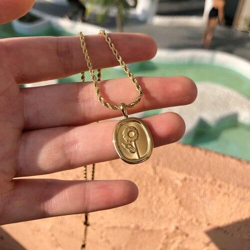 Amaiyllis 18K Gold Sunflower Flower Oval Twist Chain Clavicle Necklace Pendant Collar Statement Necklace Female Bijoux Jewelry