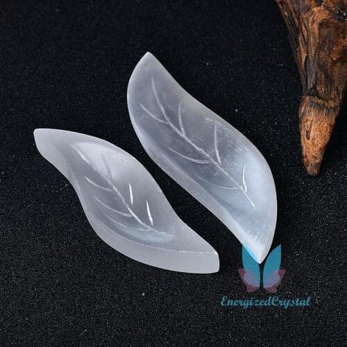 White Selenite Hand Made Leaf Reiki Crystal Healing Meditation Point Home Decor