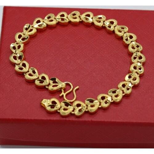 Heart Link Bracelet Fashion Jewelry Yellow Gold Filled Womens Girls Bracelet Gift