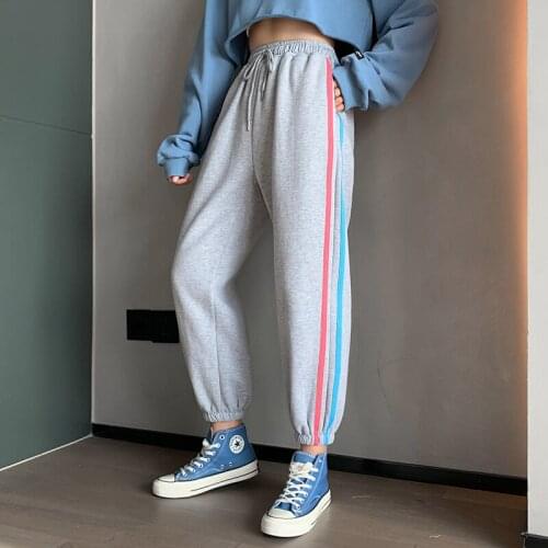 Korean Leisure Side stripes woman Pants summer streetwear Women Soft Loose Sports Pants Breathable gary Ankle Length Trousers