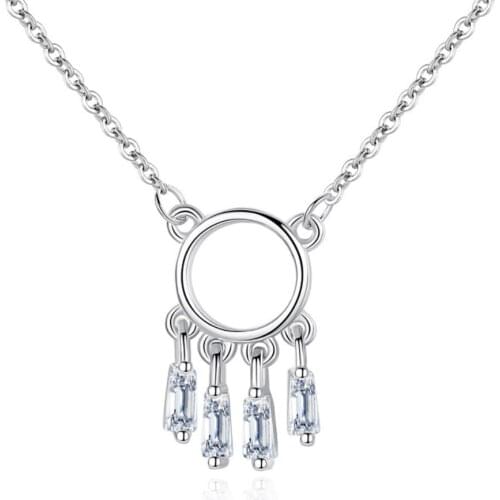 ZEMIOR 925 Sterling Silver Trendy Dreamcatcher Pendant Necklaces For Women Geometry Zircon Necklace Charms Dangle Jewelry