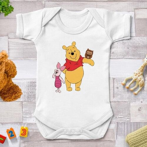 2021 0-24M Baby Rompers Baby Girl Clothes Summer Short Sleeve Round Neck Winnie The Pooh Printed Newborn Clothes Bodysuits