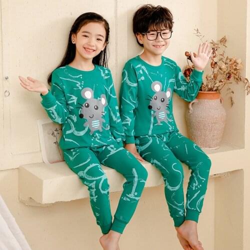 Children Pyjamas New Cotton Baby Pajamas For boys Girls 2-11 Years Fashion Green Mouse Print Toddler Child Sleepwears Unisex