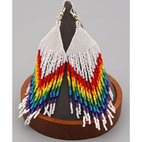 Long Rainbow Tassel Earrings Miyuki Rice Beads Handmade Beaded Earrings Women Womens Jewelry Earing Women Unusual Earring