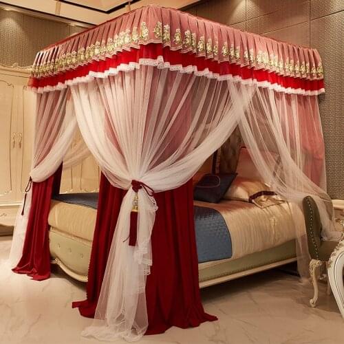 European Style Double-deck Romantic White Lace Shading Bed Mantle Floor-standing Mosquito Net Bedroom Double Bed Bedding