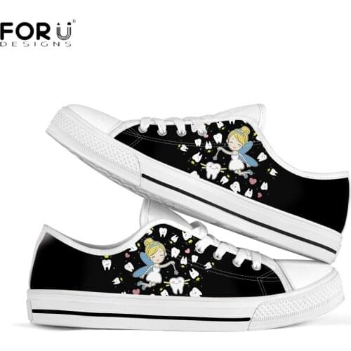 FORUDESIGNS Funny Cartoon Tooth/Teeth Angel Print Low Top Canvas Shoes Woman Dental Pattern Ladies Shoes Breath Women Footwear