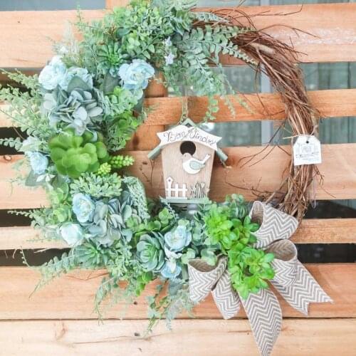 DIY Garland Metal/Rattan Wreath Artificial Flower Plastic Plants Fake Grass Leaf For Wedding Party Easter Birthday Decorations