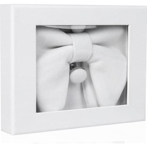 Ikepeibao Mens Pre-Tied Oversized White Bow Tie Tuxedo Velvet Bowtie Cufflinks Hanky Sets Gift Box