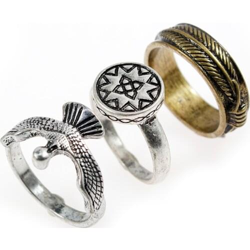 3 Pcs/set Punk Big Rings Set for Man Fashion Jewelry Silver Color Vintage Feather Seagulls Bird Rings Animal Cool Ring Gift