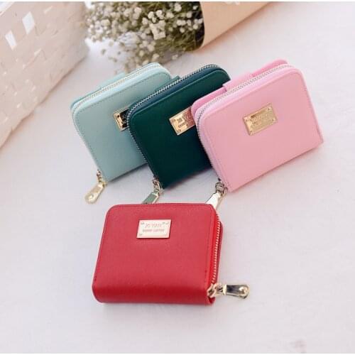 New School Student Girl Short Wallet Womens Zipper Buckle 2 Folding Coin Purse Large Capacity PU Leather Wallet Card Holder
