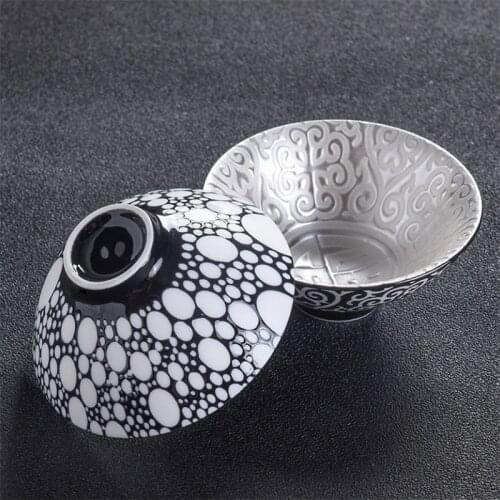 Creative 999 Sterling Silver Master Cup Ceramic Teacups Office Small Tea Bowl Household Handmade Chinese Kung Fu Drinkware