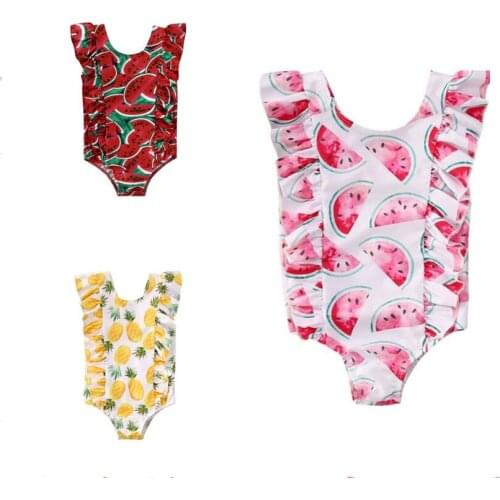 Girl Swimwear 2020 Summer Kid Baby Girl Ruffle Watermelon Print Bikini Swimwear Swimsuit Bathing Beach One-Piece Costume