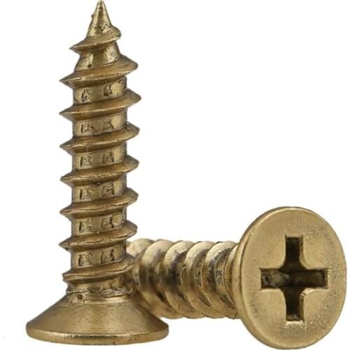 Brass Cross Recessed Countersunk Head Self-Tapping Screws KA Copper Philips Flat Head Tapping Wood Screw M3 M4M5 20pcs