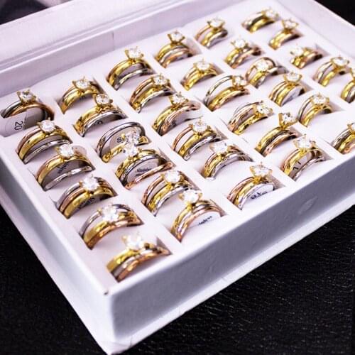 12 Pieces Mix Size Cute Stainless Steel Ring Set for Women Vintage Romantic Crystal Wedding Rings Fashion Jewelry Anillos