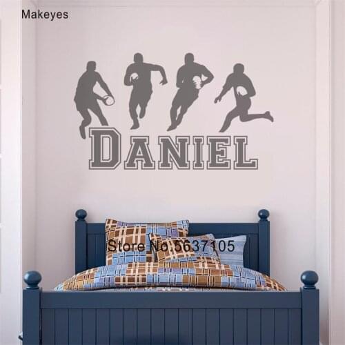Makeyes Rugby Boys Wall Sticker Custom Name Wall Decals Home Kids Bedroom Decoration Wall Mural Personalized Name Wallpaper Q917