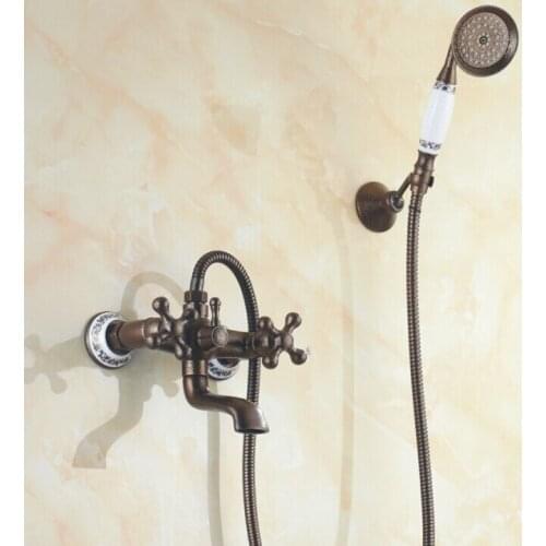 Bathroom Wall Mounted Dual Handle Antique Brass Shower Set Roman Bronze Shower Mixer Taps Hot and Cold Crane SF1023