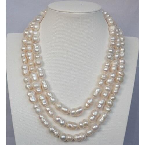 New natural freshwater pearl 3strds natural 12x16mm white Gourd FW necklace 20 inch