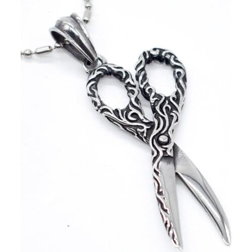 AMUMIU Scissors Mens Womens barbers Bikers Stainless Steel Pendant Necklace For Women Men High Quality KP284