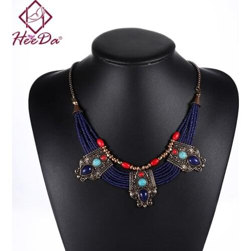 Kpop Big Name Layers Seed Beads Necklace Women 2021 Ethnic Vintage Joker Sweater Chain Lady Graceful Blue Jewelry on the Neck