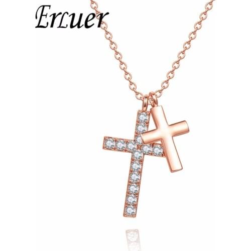 ERLUER necklaces for women Fashion cross Pendant adjustable crystal jewelry Girl zircon rose gold charm necklace jewellery Gift