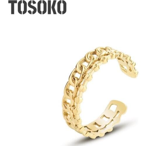 TOSOKO Stainless Steel Jewelry Hollow Twist Couple Ring Personality Cool Vegetarian Ring BSA125