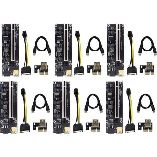 PCI-E Adapter Card VER009S Plus PCI-E 1X to 16X 6Pin USB3.0 Graphics Extension Cable Adapter Card for BTC Mining Black