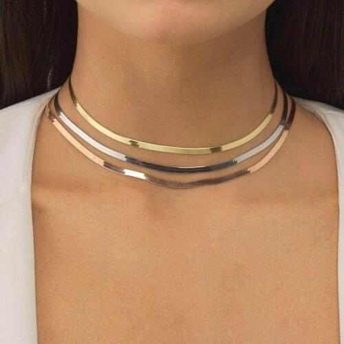 2 colors Flat Choker Collar Necklace Wires for women man delicate jewelry length 30+8cm extend simple party necklace chain