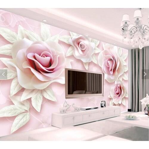 Custom papel de parede 3d, pink rose murals for living room bedroom TV backdrop wall decoration wallpaper