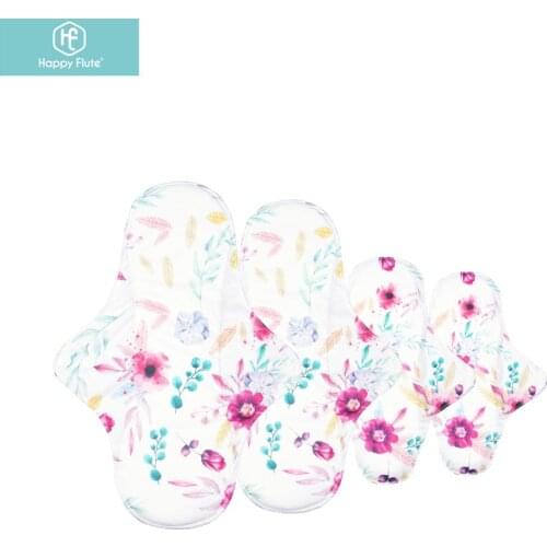 HappyFlute 4pcs/set Menstrual Pads Bamboo Charcoal Waterproof Reusable Sanitary Pads Washable Panty Liner Mama Maternity Pads