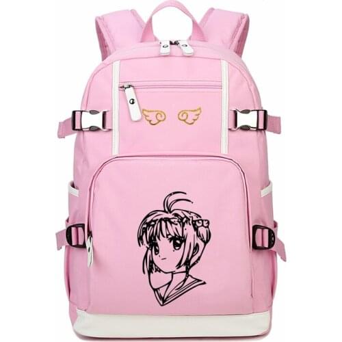 Card Captor Sakura Wing Pink Gray Red Backpack School Teenagers Student Book Travel Laptop Girls Boys Bags Gift
