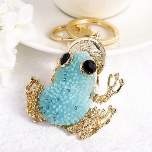 Cute 3D-Coin-Frog Keyring Rhinestone-Crystal Lucky-Animal-paw Charm Jewellery Women Bag Pendant Car Key Chain Christmas-Gift