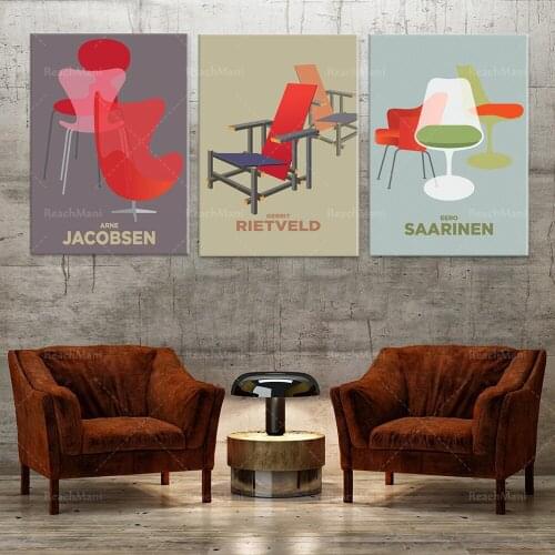 Mid Century Modern, wall art triptych, Arne Jacobsen, poster printing set 3, famous designer art