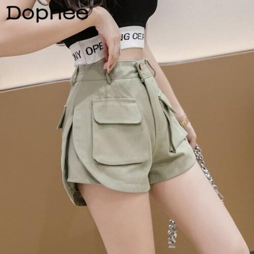 Workwear Shorts for Women 2021 Summer New Loose Wide Leg Pocket Casual Shorts High Waist Slimming Outside Wear A- Line Shorts