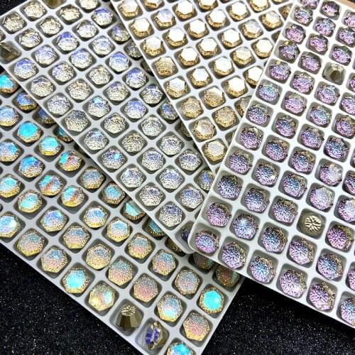 Glass Crystal Strass Nail Art Jewelry Embossed hexagon diy diamond stickers Non Hotfix flat back Cristal DIY Nail Art Decoration