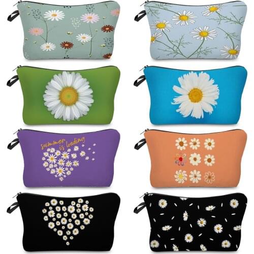 Cute Flower Fashion Print Cosmetic Organizer Creative Heart Shape Floral Print Cosmetic Bag Ladies Portable Simple Makeup Bag