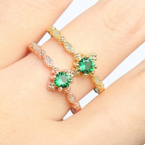TRACYSWING Thin Rings For Women Elegant Mini Green Color Crystal OL Working Gift Fashion Jewelry Wholesale TWKCR454