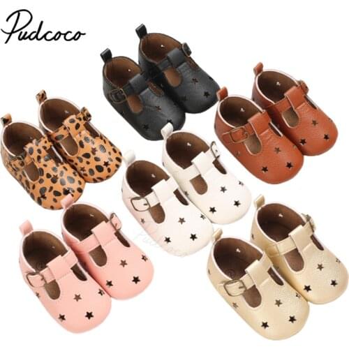 Baby Girls Princess Dress Shoes, Non-Slip Soft Sole T-Strap Mary Jane Flats with Cutout Star Pattern