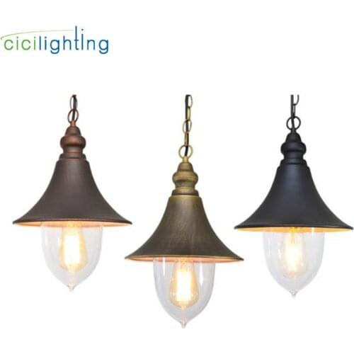 Vintage Europe Style Outdoor Pendant Lights, Retro Nordic Speaker Shade Decor Hanging Lamp for Gas Station Yard Grape Rack Light