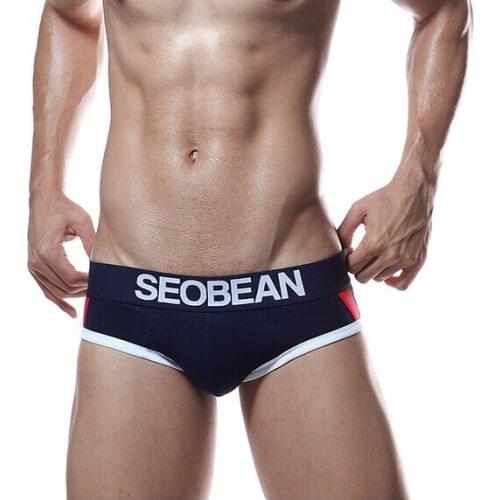 High quality brand SEOBEAN Mens cotton underwear Low waist sexy briefs Fashion skinny pouch gay underpants 5 Colors