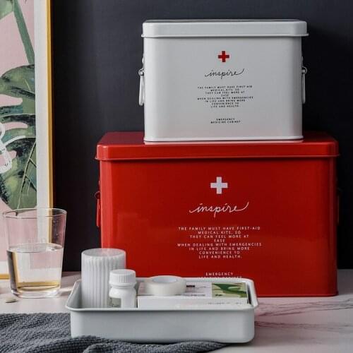 Metal Medicine Boxes Storage Box 2 Layers Large Capacity First Aid Medicine Box Family Pill Case Portable Medicine Chest ZH255