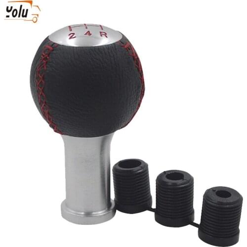 YOLU Red Stitched Black Leather Gear Stick Shift Knob 5 Speed Car Gear Knob Universal for Honda Kia Toyota