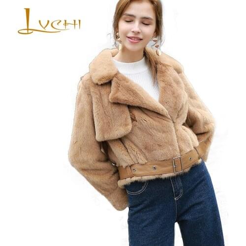 LVCHI Winter 2019 Imported Mink Womens Natural Real 5 Color Fur Mink Coat Adjustable Waist Turn-Down Collar Short Mink Coats