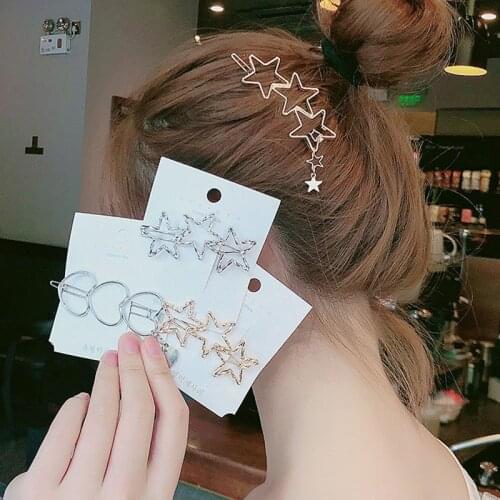 2019 New Women Vintage Heart Star Geometric Alloy Hairpins Sweet Headband Hair Clips Barrettes Female Fashion Hair Accessories