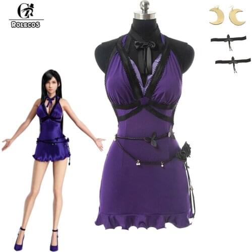 ROLECOS Tifa Lockhart Cosplay FF7 Tifa Remake Costume for Women Sexy Dress Halloween Costume Evening Dress for Party Game