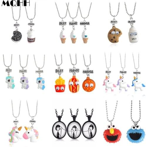Best Friends Necklace Set Cartoon Animal Sheep Horse Burger Biscuit Milk Ice Cream Oreo Necklace Pendant Accessories Jewelry
